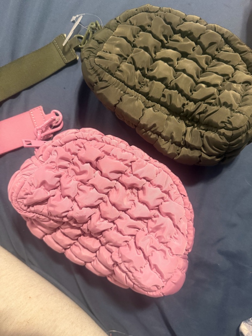 Ruffled Quilted Wristlet Clutch in Pink and Olive - Picture 3 of 3